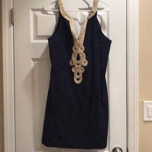 Navy blue and gold Lilly Pulitzer eyelet dress